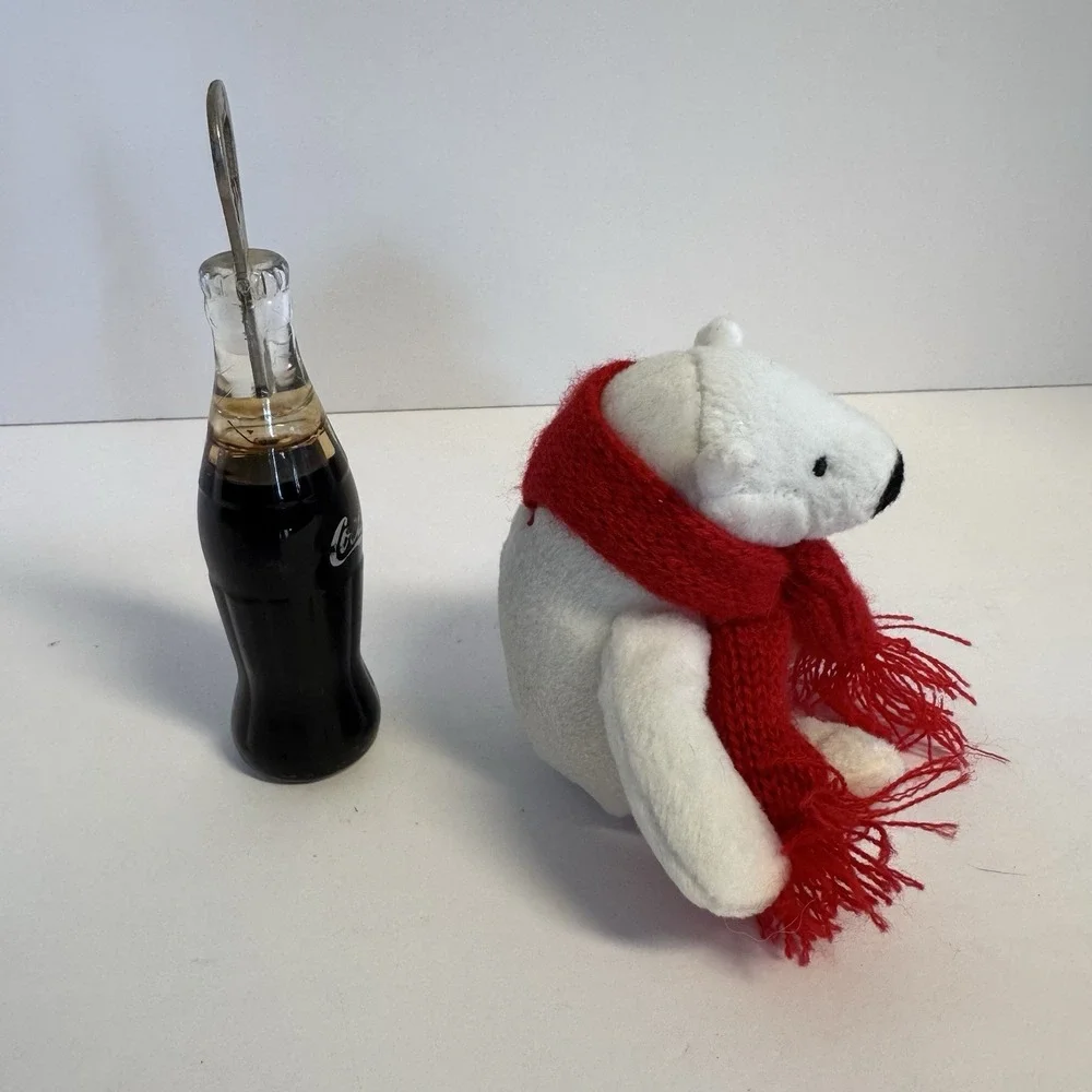 Vtg COCA-COLA Plush Polar Bear & Liquid Filled‎ Soda Bottle Opener